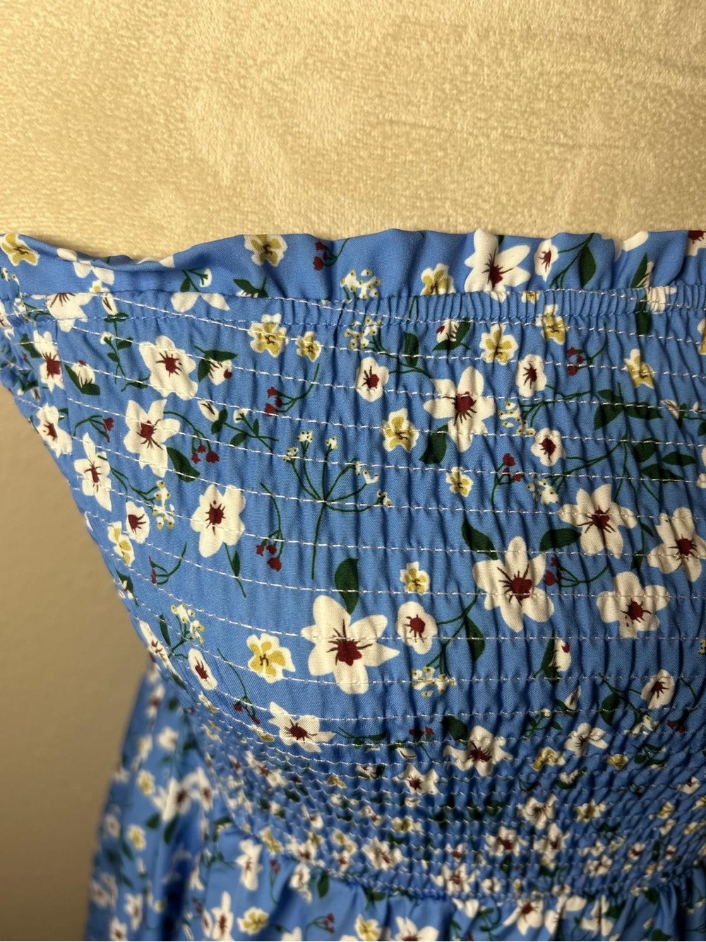 Blue Floral Strapless Smocked Sundress - Picture 7 of 16